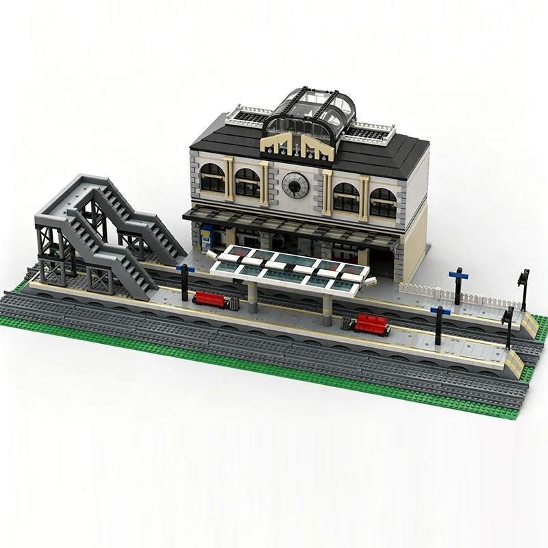 Street View Model MOC Building Bricks Train Station And Platform Modular Technology Gifts Holiday Assemble Children Toys Suit