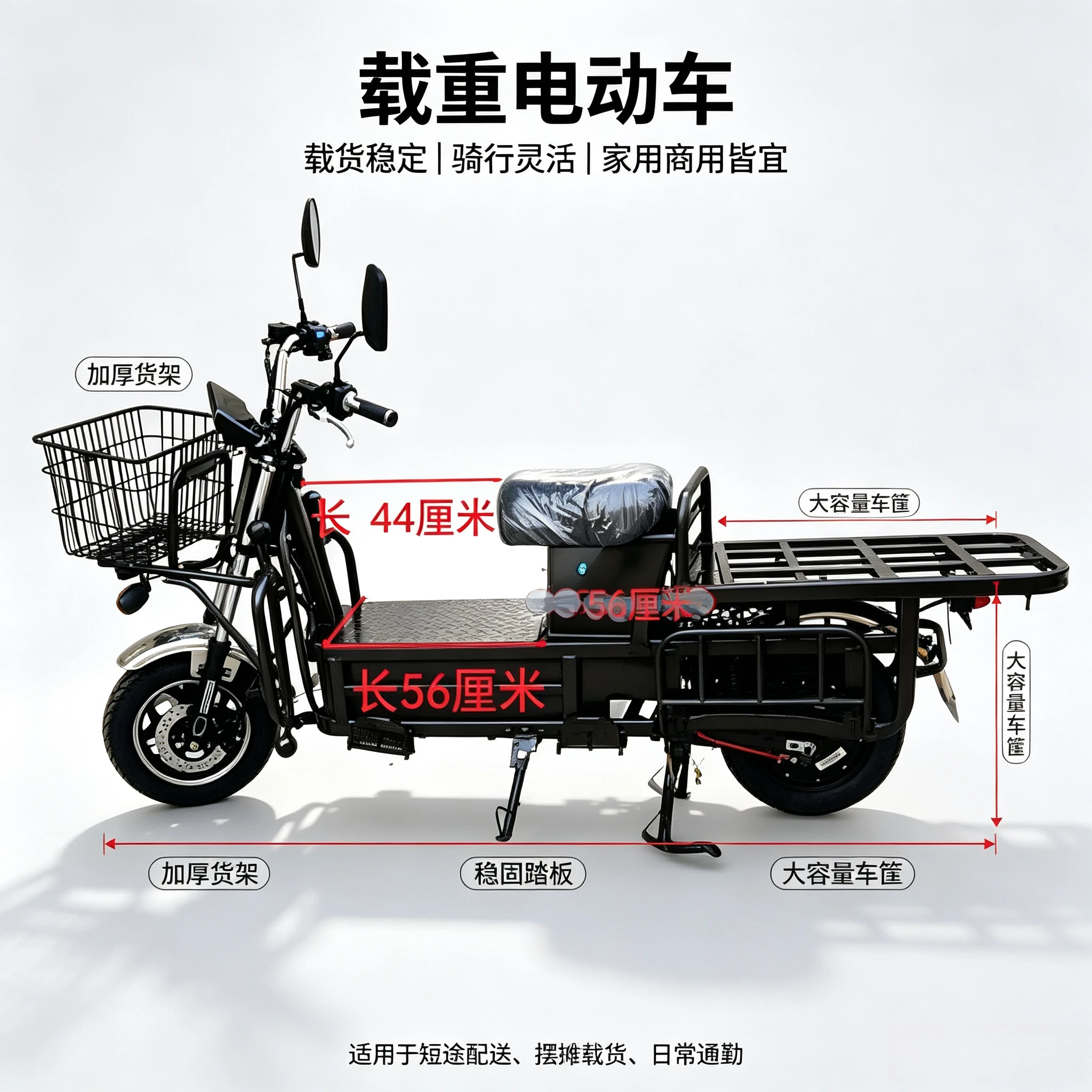 Flat‑Footrest Cargo Electric Moped 60V‑72V, Heavy‑Duty Scooter For Food Delivery