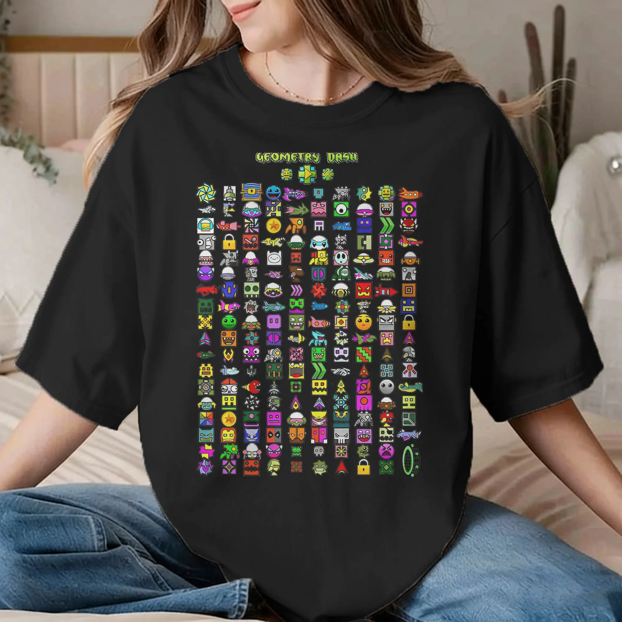 Camiseta Geometric Dash para Homens e Mulheres, Camisetas Casuais de Manga Curta, T-Shirt de Algodão Plus Size