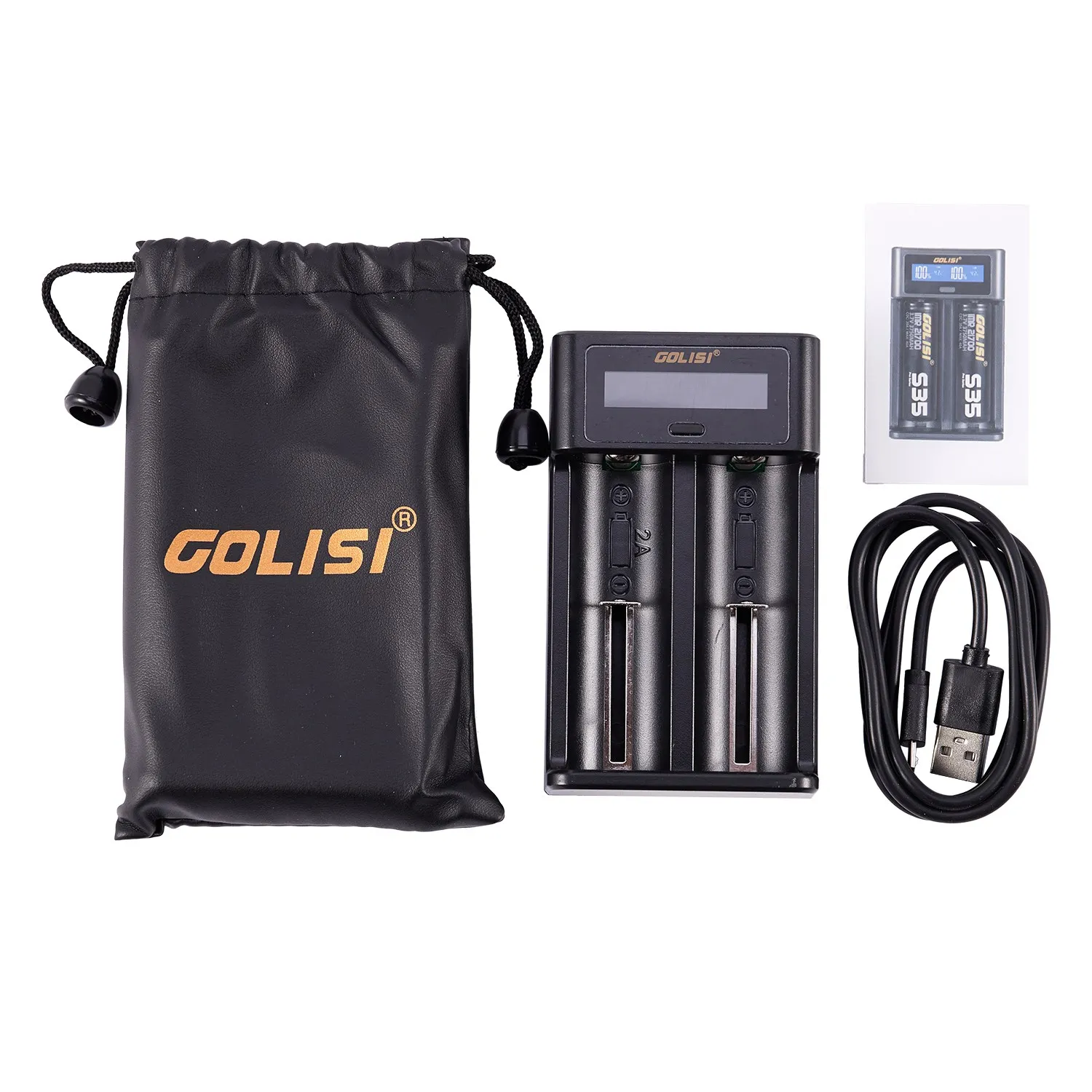 Golisi I2 2.0A Mini Smart Battery Charger Quick Charge Lcd Display 18650 26650 20700 21700 Rechargeable Charger For Battery