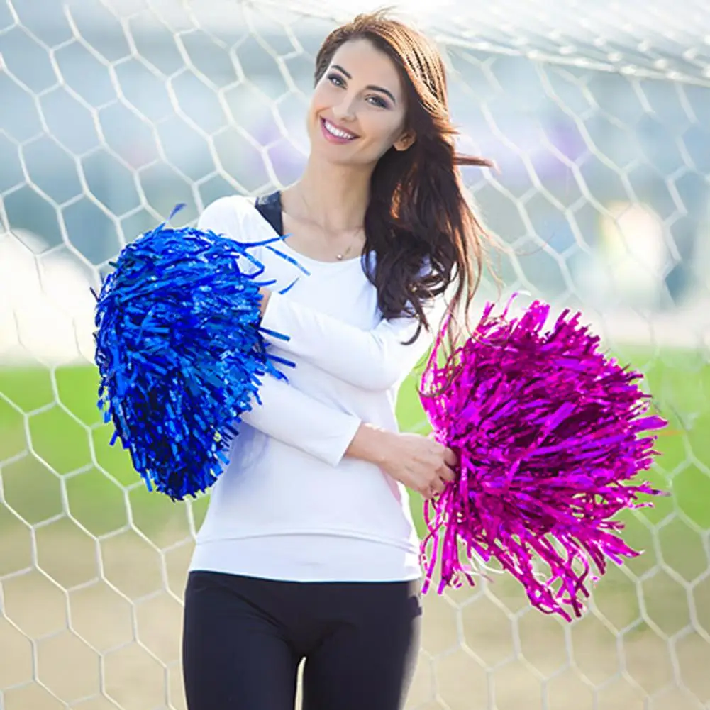 メタリックフォイルチアポンポン、ハンドル付きチアリーディングコスチュームアクセサリー、チームスピリット、スポーツダンス、チアリング用チアリーダーポンポン