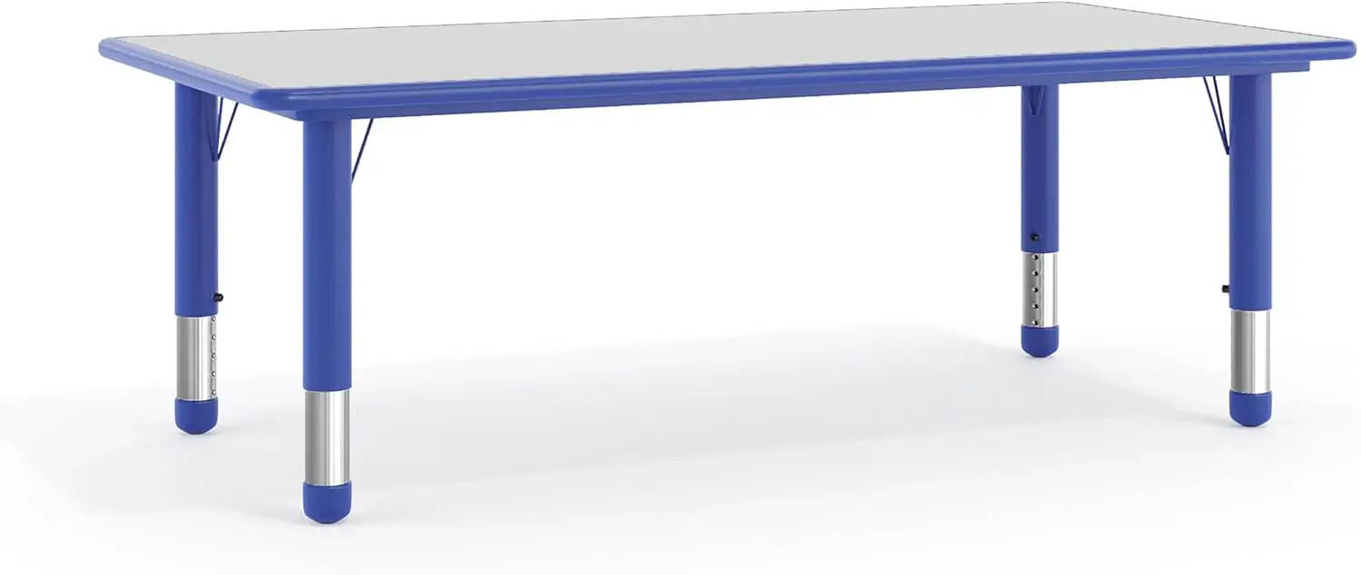 Adjustable Kids Activity Table for Classroom & Home, Gray/Blue Plastic Table Seats 6 Children
