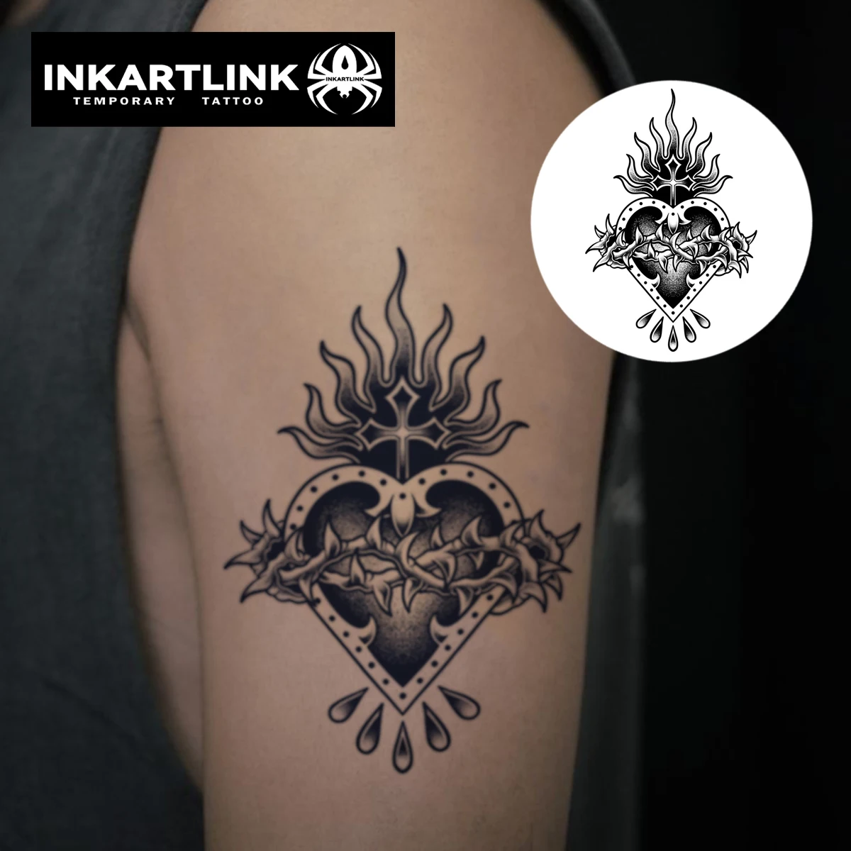 INKARTLINK Thorn Love Flame Cross Totem Tattoo Sticker Waterproof Temporary Tattoo Color Holding for 1-2 Weeks