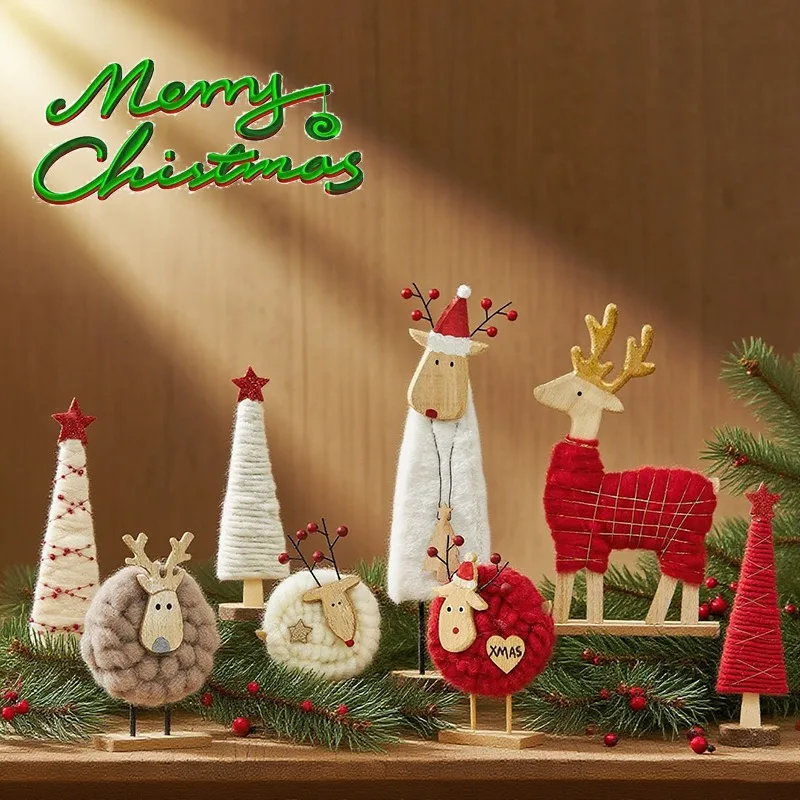 

2026 New Nordic Wool Felt Christmas Ornaments Santa Reindeer Elk Snowman Sheep Dolls for Xmas Tree Tabletop Home Decoration Gift