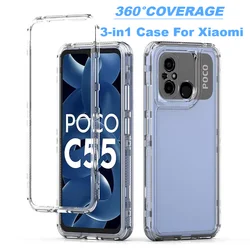 360° Clear Full Body Shockproof Phone Case For Xiaomi Poco C55 C65 PC+Acrylic Waterproof Case for Xiaomi Poco X6 X5 M6 Pro 4G 5G