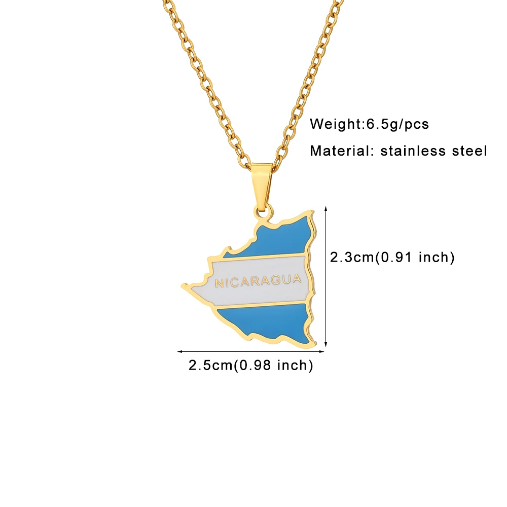 Fashion New Nicaragua Map Flag Pendant Necklace For Women Men Charm Gold Silver Color Party Stainless Steel Nicaraguense Jewelry