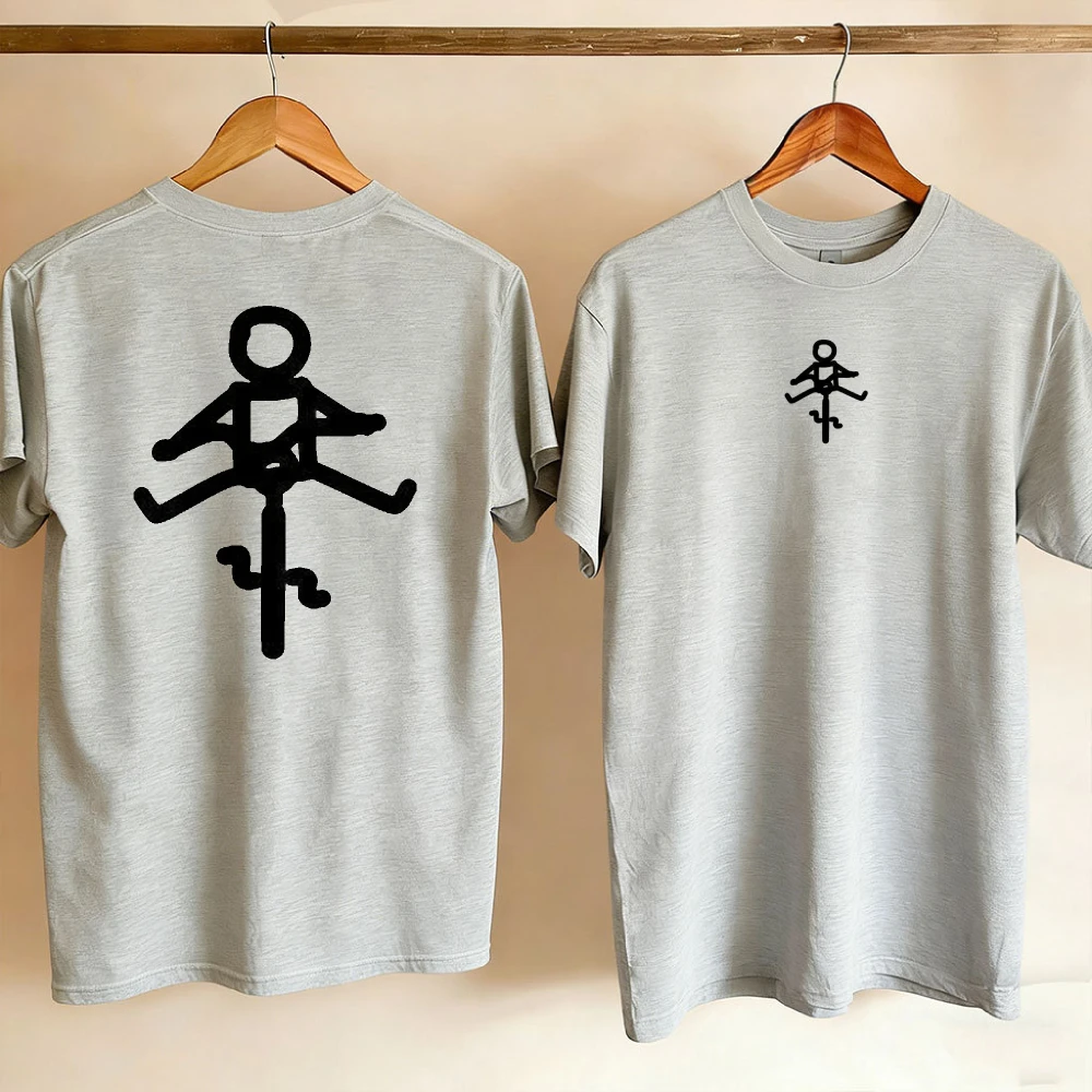 Couple Double Side Graphic T Shirt Minimalist Stick Figure Bicycle Print Front and Back Daily Street Style Cotton Basic Tee Tops