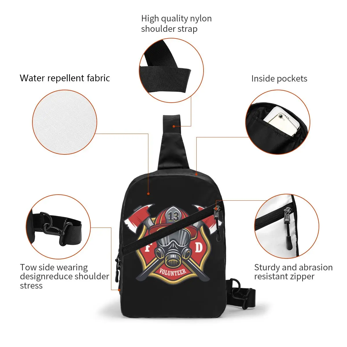 Firefighter Skull Sling Chest Bag Customized Fireman Fire Rescue Crossbody Shoulder Backpack for Men Travel Hiking Daypack