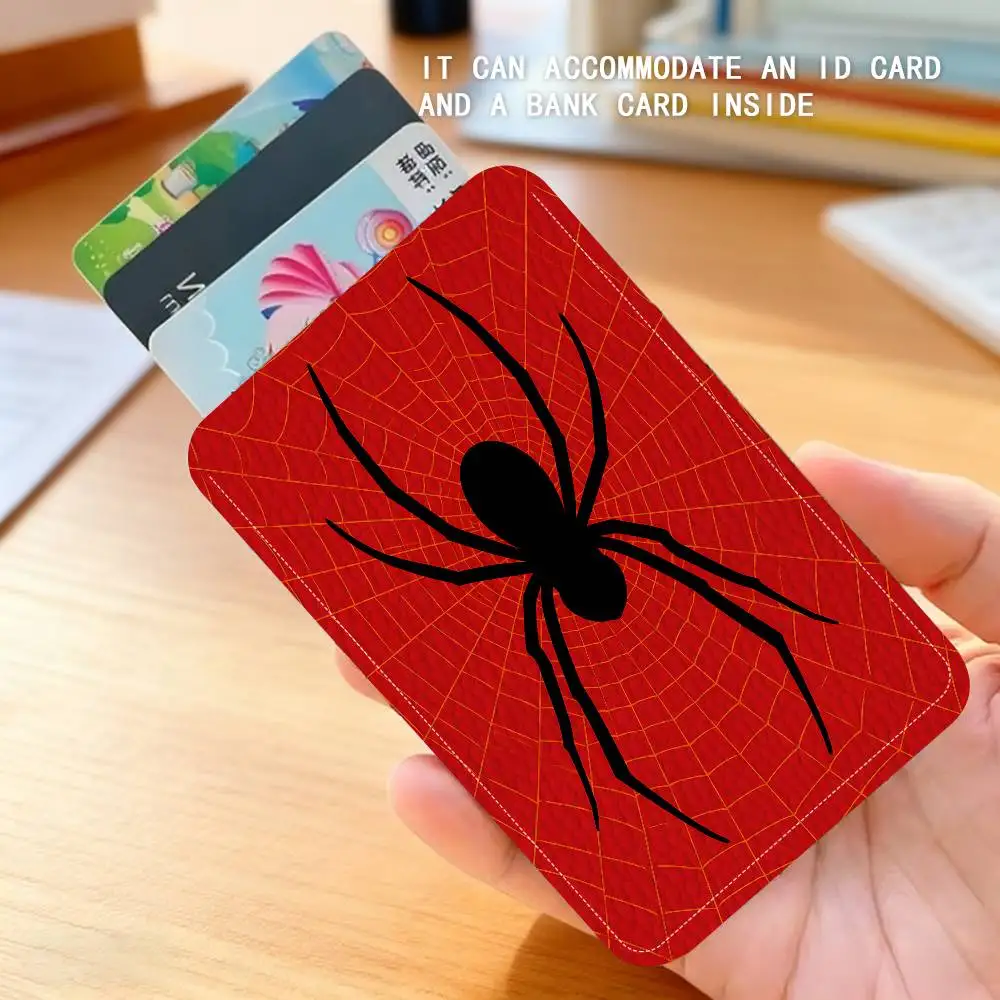 Spider Web Red Keyring Leather Access Card Holder Keychain Community Proximity Card Protective Case