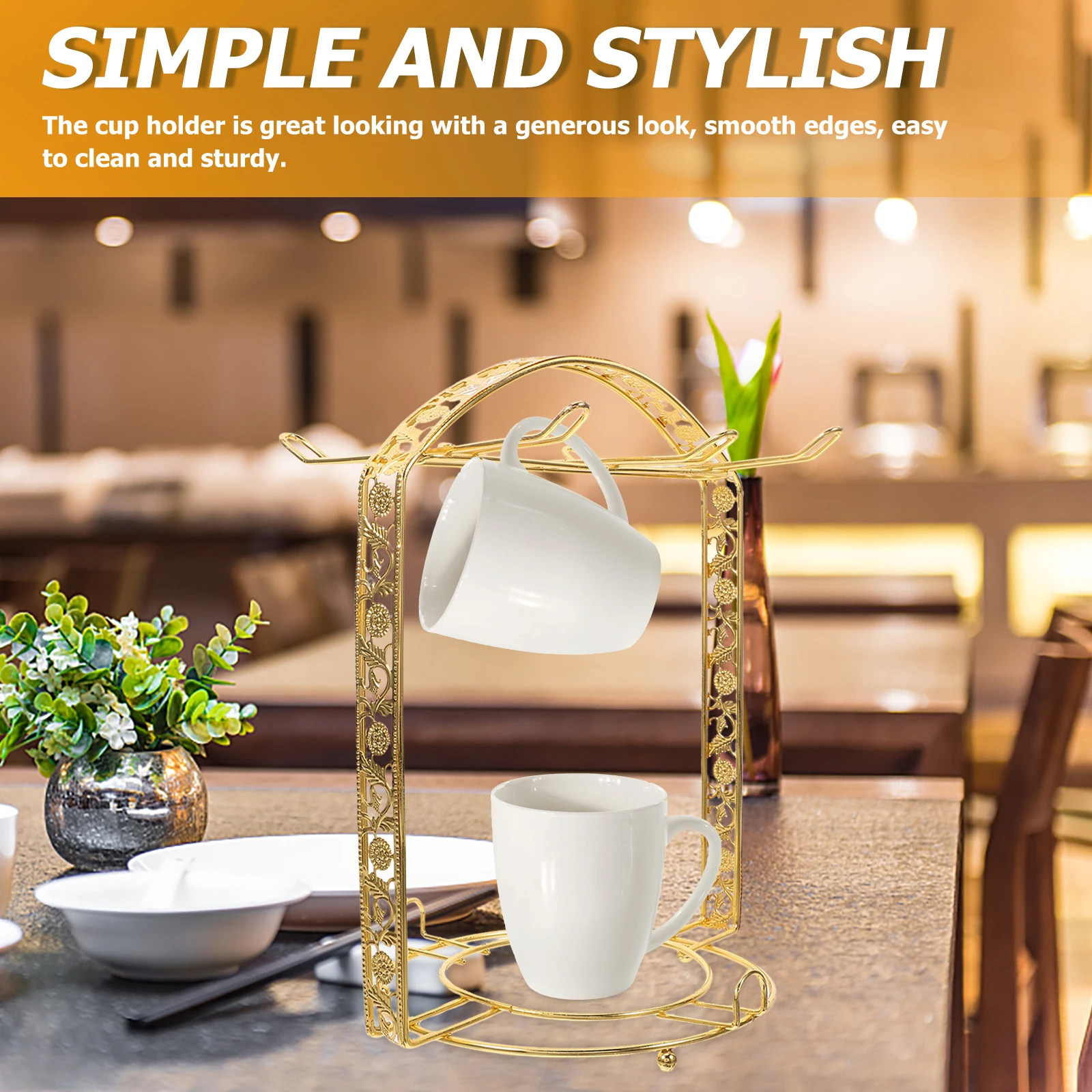 

6 Pieces Golden Coffee Mug Holder Station Organizer Kitchen Supply Bar Tea Stand Smooth Edges Efficient Drainage Breathable