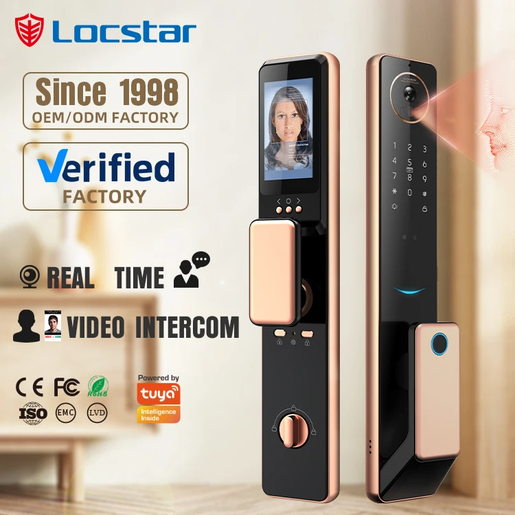 Tuya Golden Video 3d Face Recognition Finger Smart Door Lock Wifi For Aluminum Door