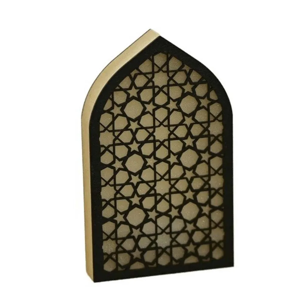 Creative Eid Desktop Ornament LED House-shaped Design Crafts Night Light Ornament Moon Carved Eid Wooden Decoration for Gifts