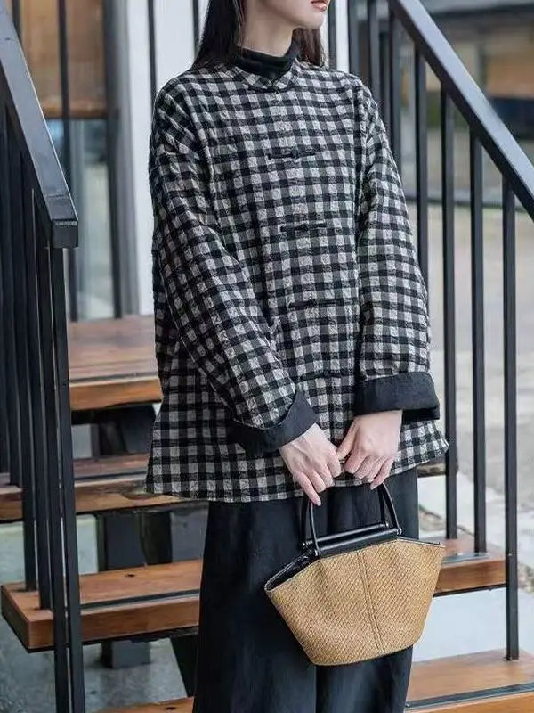 Autentico cotone scozzese sciolto dimagrante autunno inverno nuovo Sle Jaet da donna tradizionale cinese Sle lungo Sve vestibilità regolare