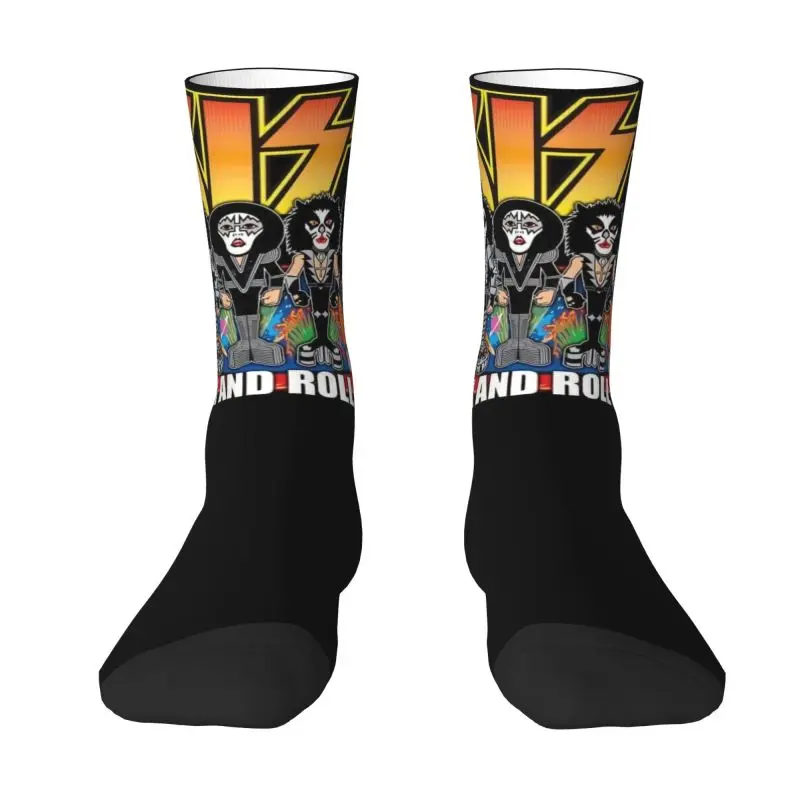 Custom Cool Men's Kisse Rock Roll Music Dress Socks Unisex Breathbale Warm 3D Printed Heavy Metal Band Crew Socks