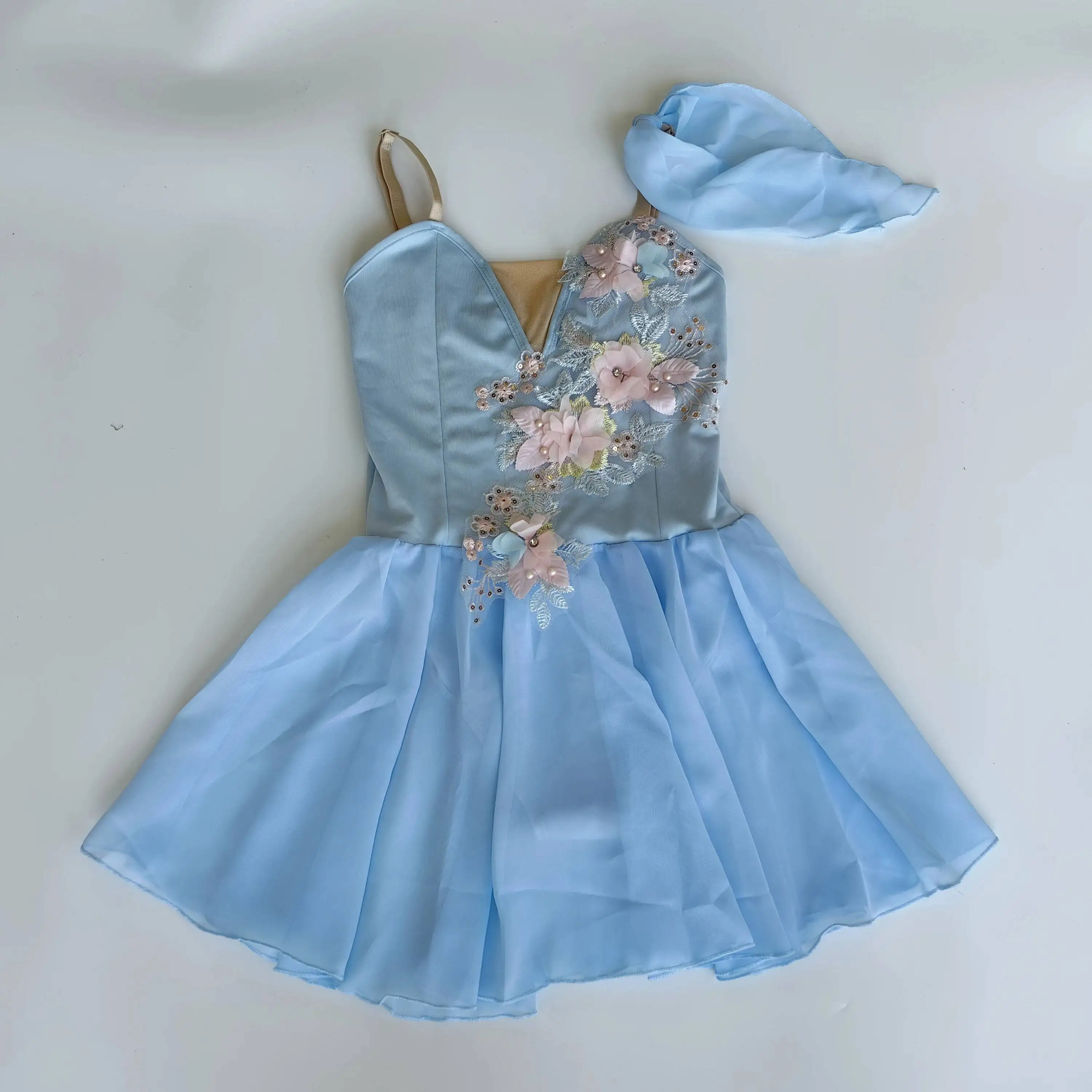 Children Performance Contemporary Ballet Skirts Kids Sky Blue Ballerina Dress Leotard Dance Clothes Girls Chiffon Ballet Dress