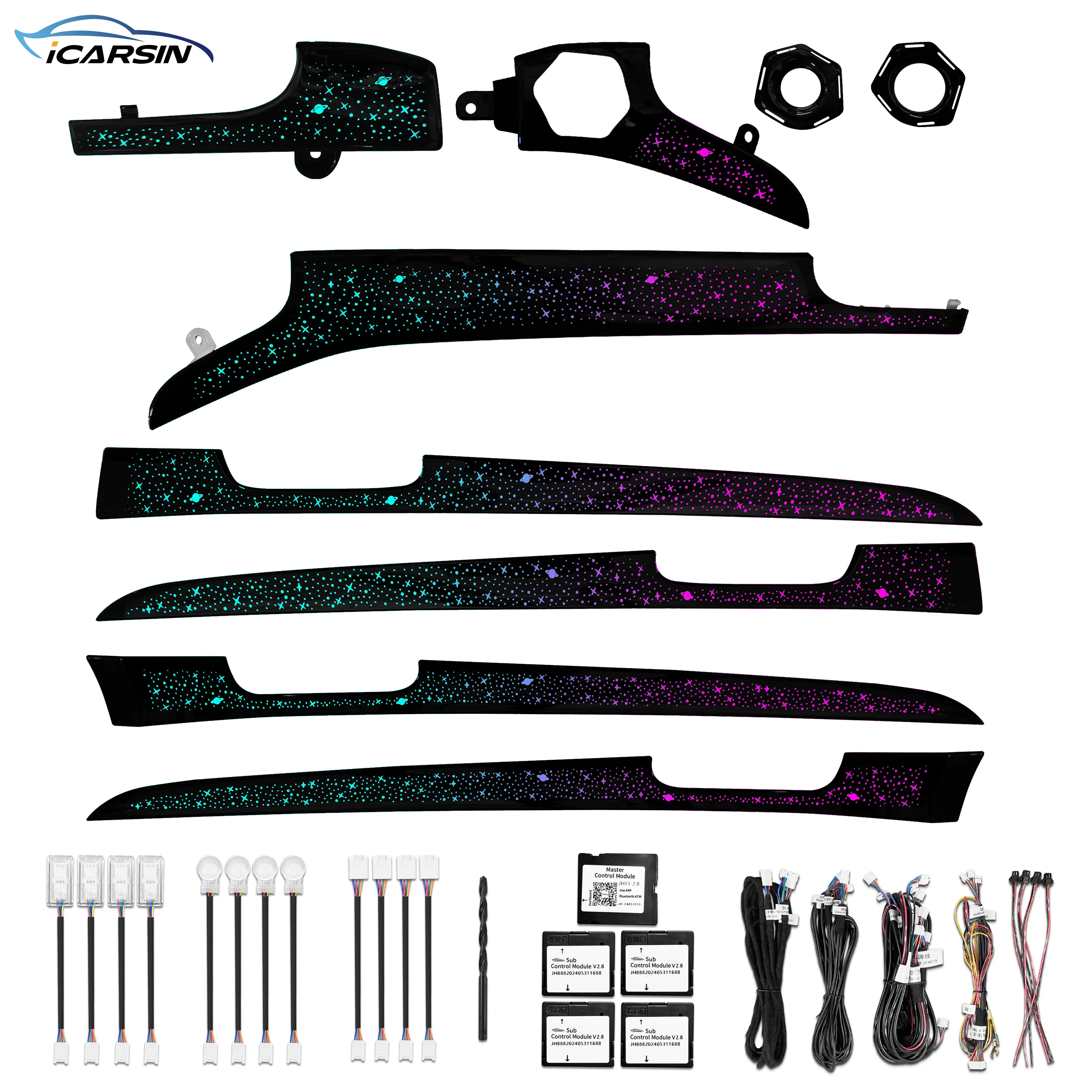 ICarsin for Jeep Grand Cherokee 2011-2021 Ambient Light Colorful Galaxy Style Trim Panel Car Interior LED Symphony Upgrade Kit