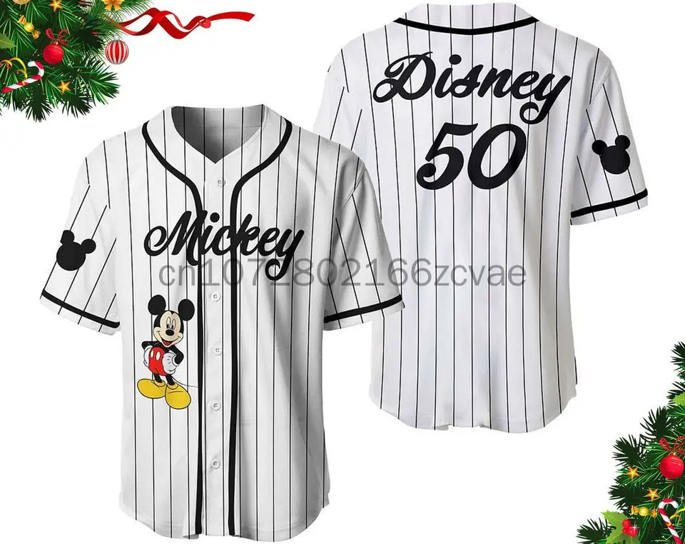 Disney Baseball Mickey customized Baseball Jersey Cartoon Print Baseball Jersey Shirts Outdoor Sports Casual Men Women Kids Tops