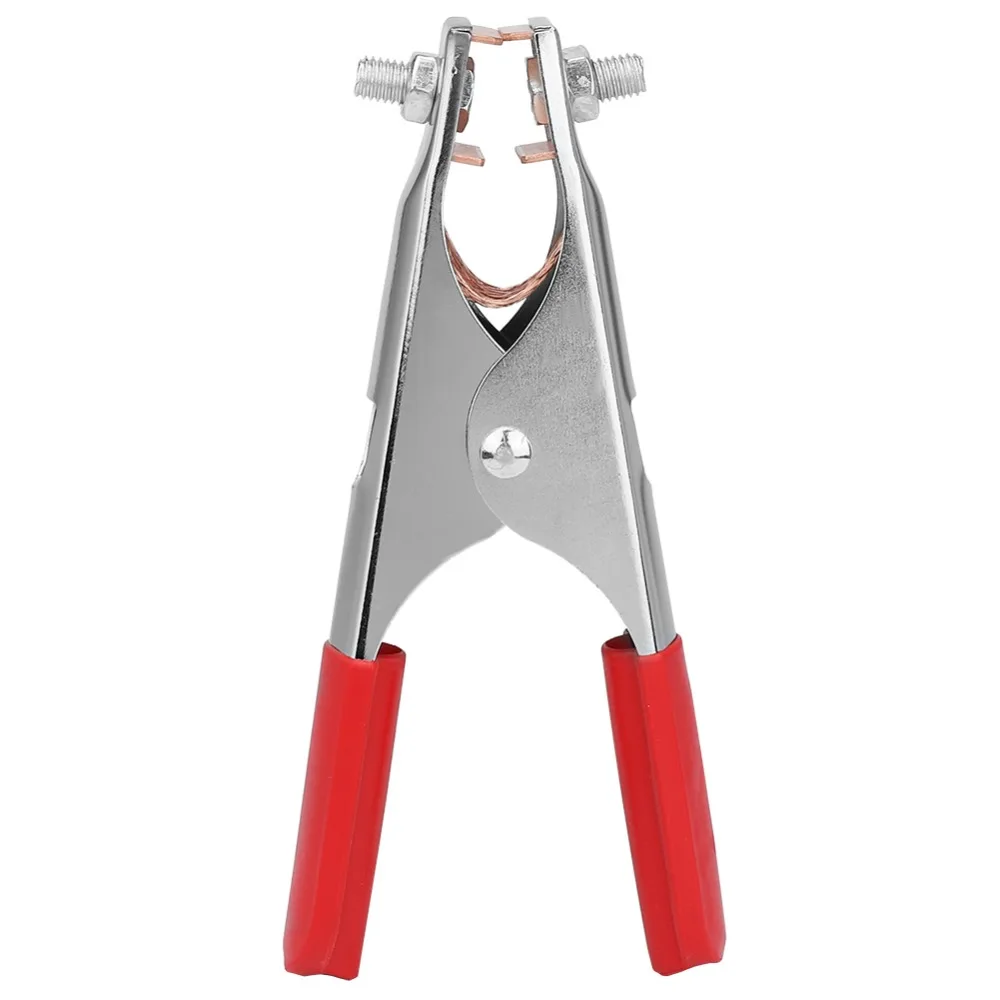 300A Current Rating Welding Ground Clamp Copper Braided Wire Nickel Plated Brass Earth Ground Clamp Rubber Grip Handle