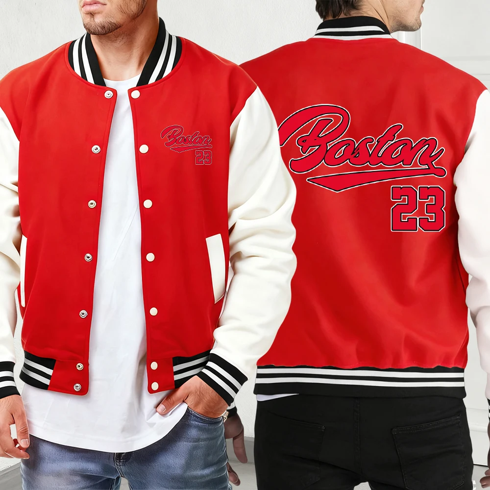 بوسطن عدد 23 إلكتروني الطباعة الستر الرجال خمر لينة الشارع الشهير الخريف الشتاء ملابس رجالية غير رسمية أساسيات مريح زي بيسبول