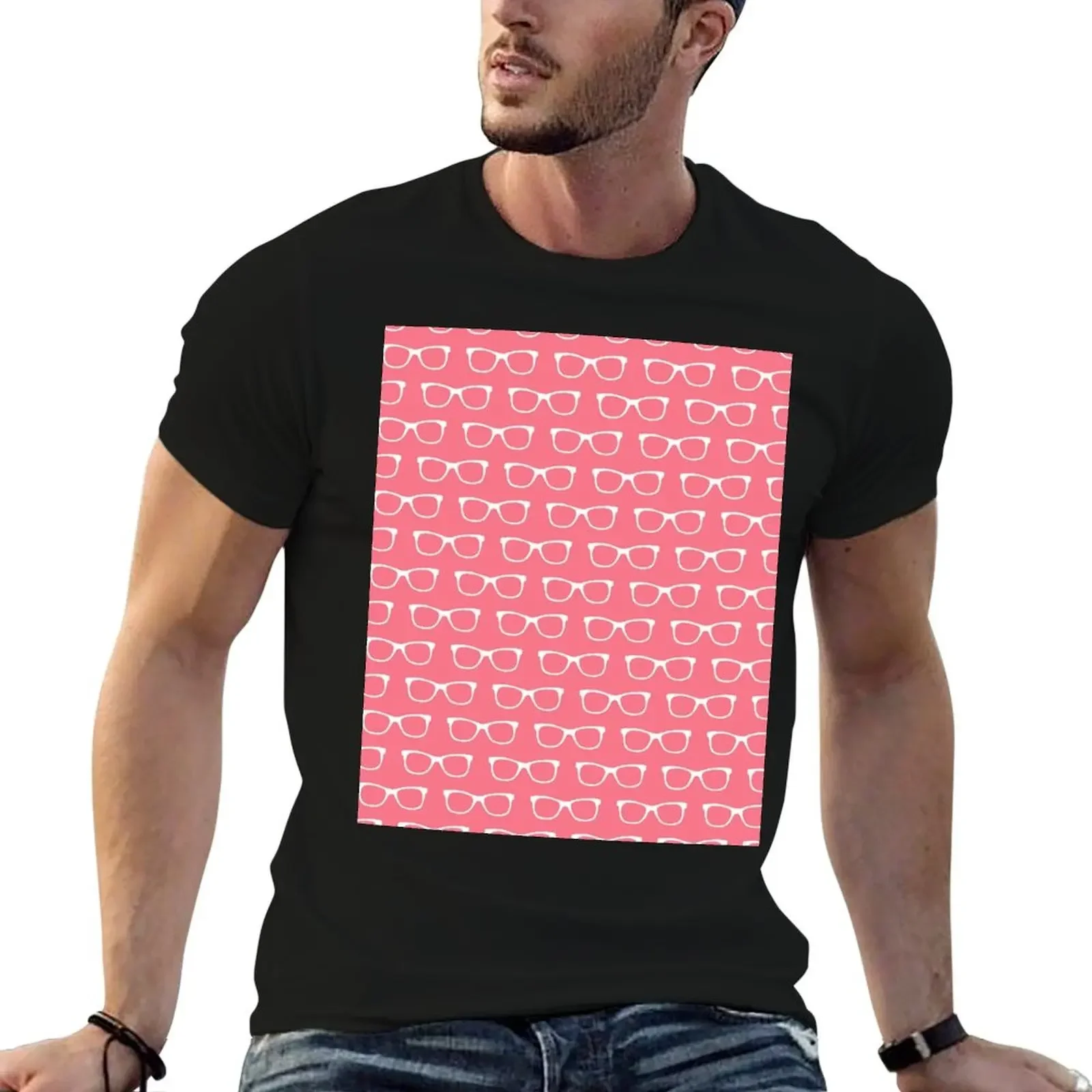 

Girly Eyeglasses Pattern in Pink and White T-Shirt custom t shirt Aesthetic clothing quick-drying mens vintage t shirts