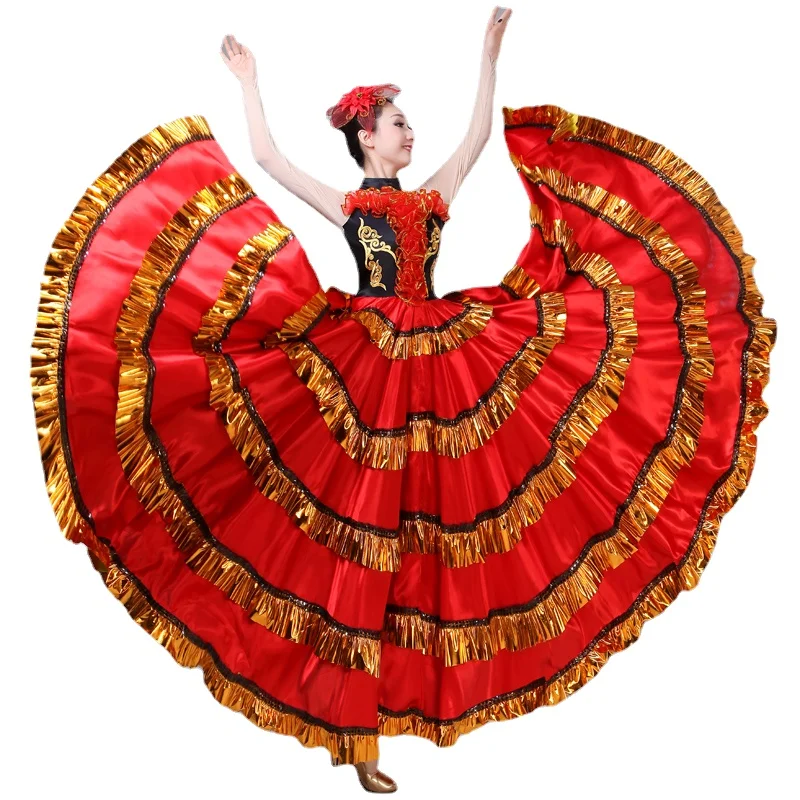 Red Spanish Large Swing Dress Opening Dance Full-skirt Flamengo Spanish Stage Dance Female Costume Chorus Performance Dress