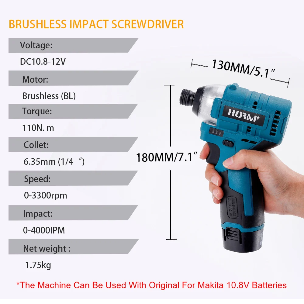 Imagem -03 - Brushless Furadeira Elétrica Chave de Fenda sem Fio Velocidade Variável Furadeira de Impacto Ferramenta Power Driver Bateria Makita 12v 120n.m