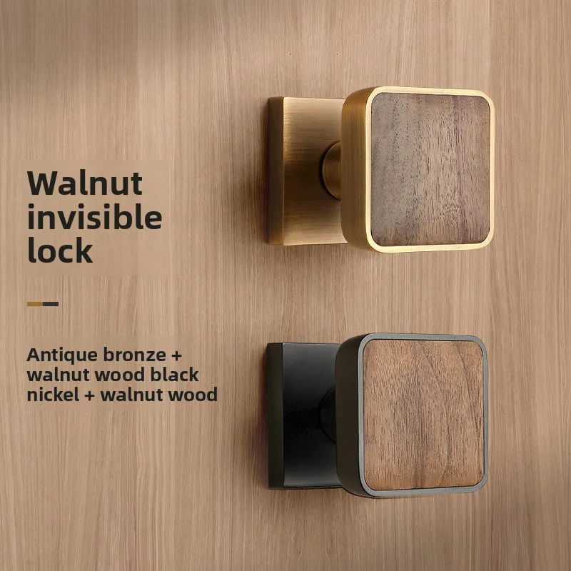 Walnut Single‑Sided Door Lock Set Handle Hinge Stopper Household Bedroom Wooden Gate Background Hidden