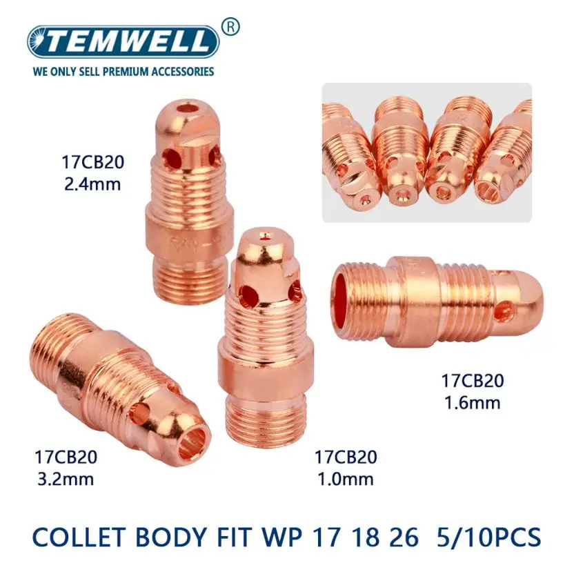 TIG Collet And Collet Body 10N22S 10N23S 10N24S 10N25S 17CB20 1.0/1.6/2.4/3.2mm For TIG WP17/18/26 Welding Torch Accessories