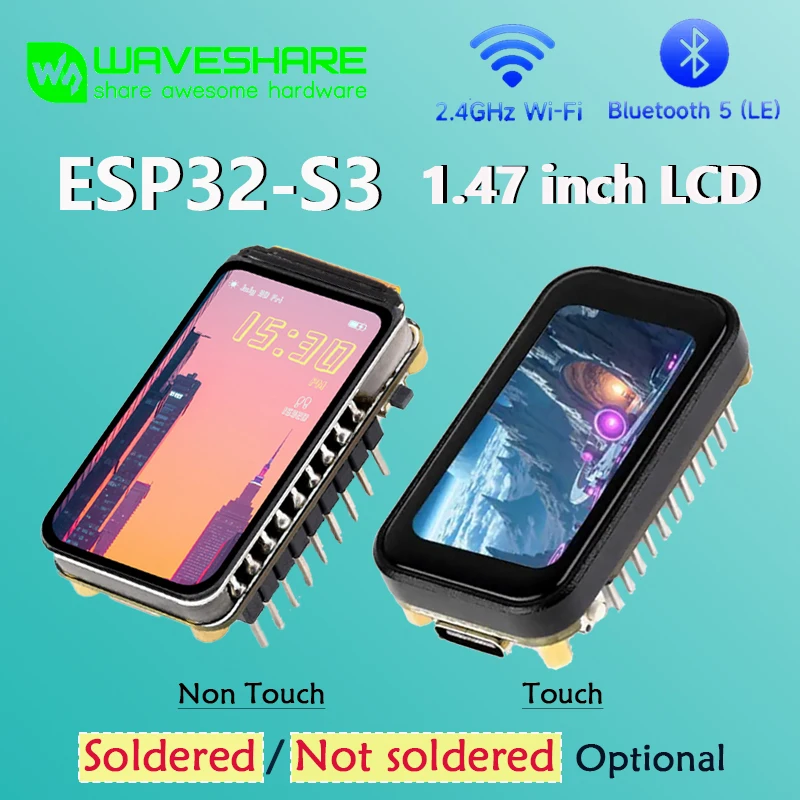 

Waveshare ESP32-S3 1.47-inch LCD Screen Deve Board WIFI Bluetooth RGB Color 172 ×320 Dual Core Processor Support Micro SD