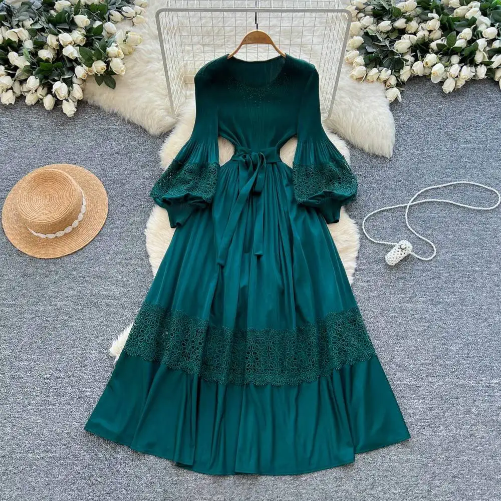 

Elegant long sleeve lantern sleeve A-line dress Vestidos autumn korean fashion Vintage women clothing