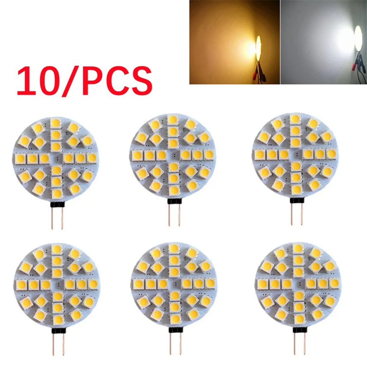 ABZV-10PCS 4.8W G4 Socket 5050 SMD Mini Led Bulb on DC 12V Replace Halogen Bi-Pin Lamp LED Bulb Cold White Lights