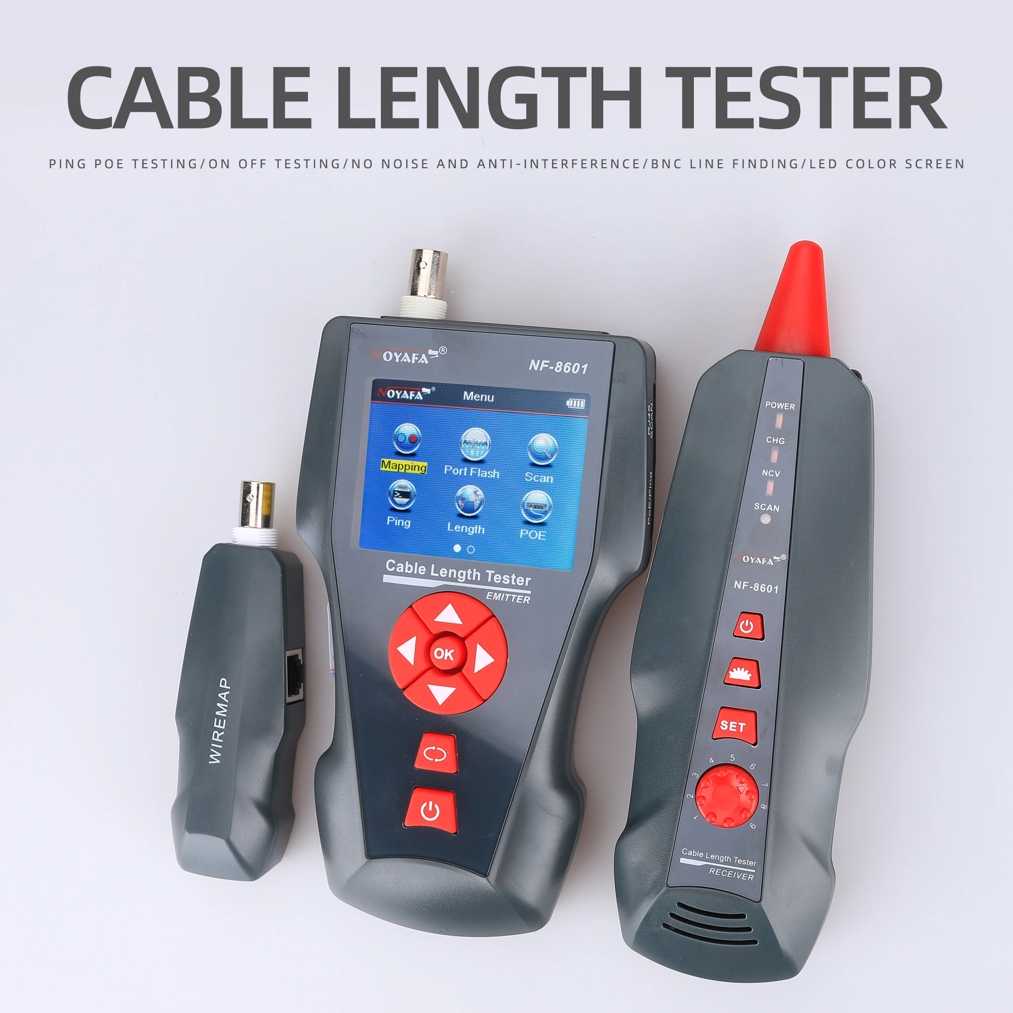 Imagem -02 - Multi-funcional Rede Comprimento Tester Lcd Cabo Tester Breakpoint para Rj45 Rj11 Bnc Ping Poe Nf8601