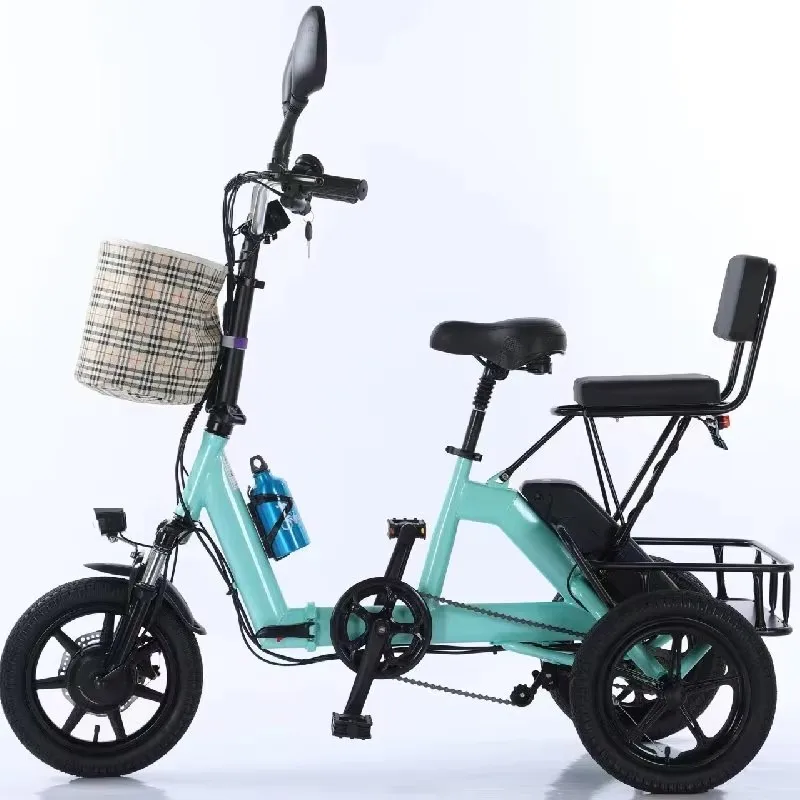 EU STOCK 14 Inch Folding Electric Bicycle for Women Parents Child with Seat 350W 3 Wheel  Electric Tricycles Adults  with Basket