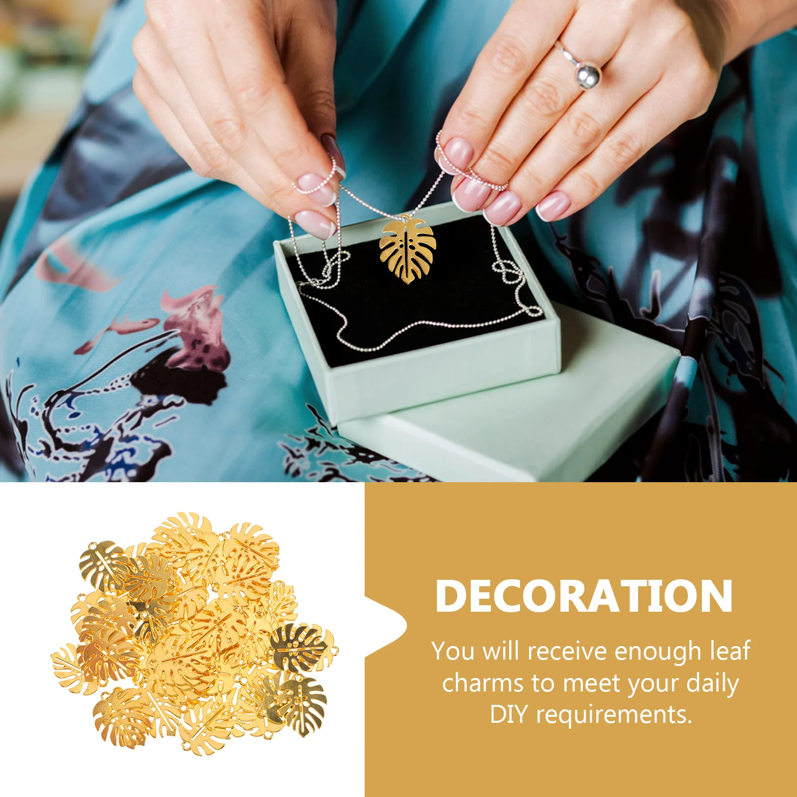 

50Pcs Vintage Alloy Ear Studs Necklaces Leaf Charms Kit Hollow Metal Pendants for DIY Jewelry Making Craft Supplies