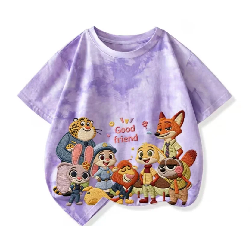 Potdemiel Disney Honey Pot Crazy Animal City Cartoon-Muster Kurzarm-T-Shirt aus Baumwolle – beliebtes Kinder-T-Shirt aus reiner Baumwolle