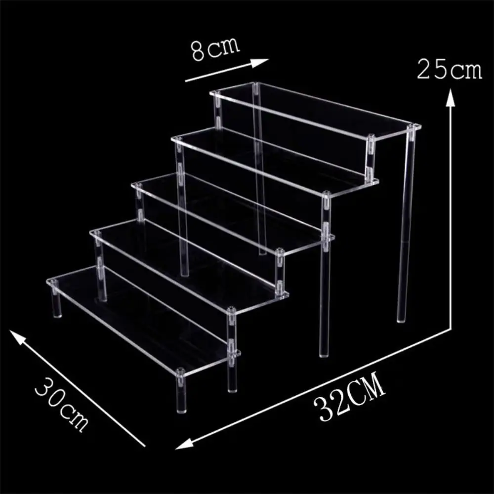 Acrylic Display Stand Pottery Storage Rack Doll Clay Figurine Display Stand Transparent Ladder Makeup Organization Shelf Store