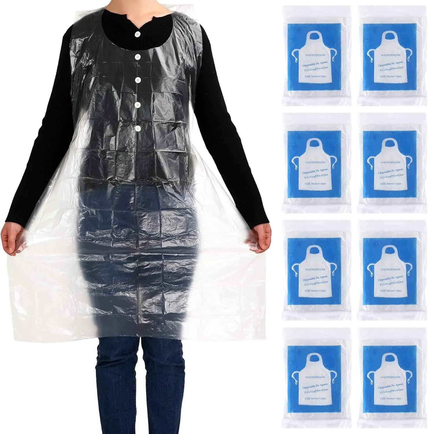 Large Disposable Aprons, 100 PCS 23.6 X 37.4 Inches Clear Plastic Smocks Waterproof Plastic Aprons for Adults Painting Cooking Picnic Party Supplies