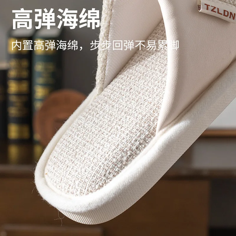 Pantofole a forma di forma, pantofole di lino per la casa Four Seasons da donna, nuove pantofole di lino traspiranti da coppia silenziose, antiscivolo e deodoranti