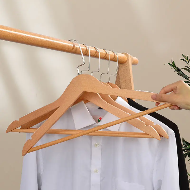 Wood Hanger Solid Household Clothes Support Men's Women's Hook Non-Slip Wardrobe