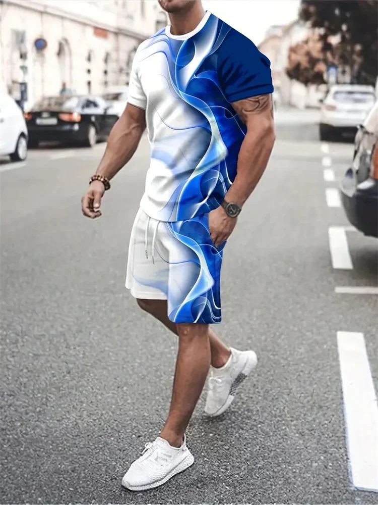 Men Women Gradient Texture T-shirt Two-piece Suit Short 3D Print Street Casual Sportswear Summer Style Fitness Running Clothing view 6