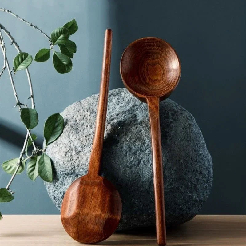 Creative Kamehameha Large Soup Ladle Ramen Spoon Long Handle Wooden Spoon Home Restaurant Natural Wood Spoon for Eating