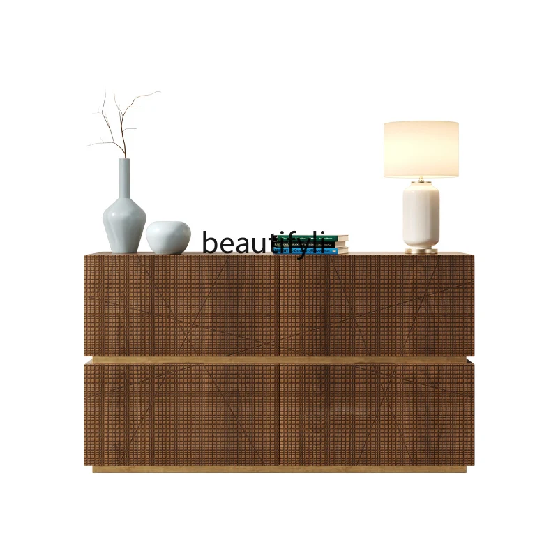 

Italian light luxury chest decorative storage porch solid wood carved storage drawer cabinet
