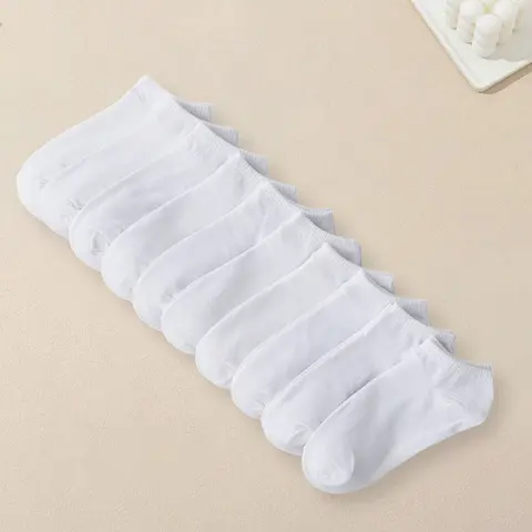 10 쌍 여성 순수한 흰색 양말은 간단하고 다재다능합니다. 세련된 부드럽고 편안한 경량 통기성 및 캐주얼 양말