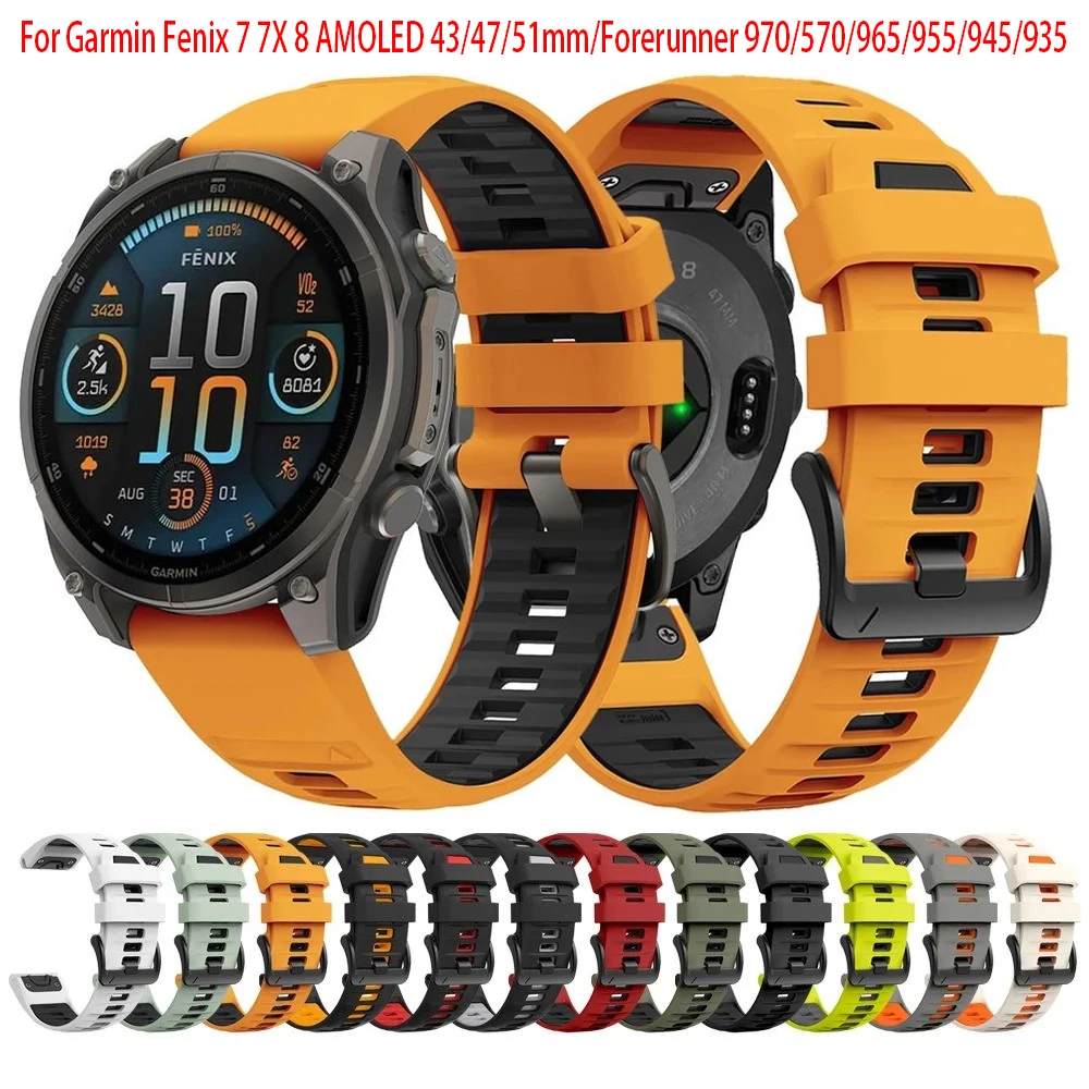 Correa de silicona Quickfit Original 20 22 26 mm para Garmin Fenix 7 7s 7X 8 AMOLED 43 47 51 Forerunner 970 570 965 955 945 935