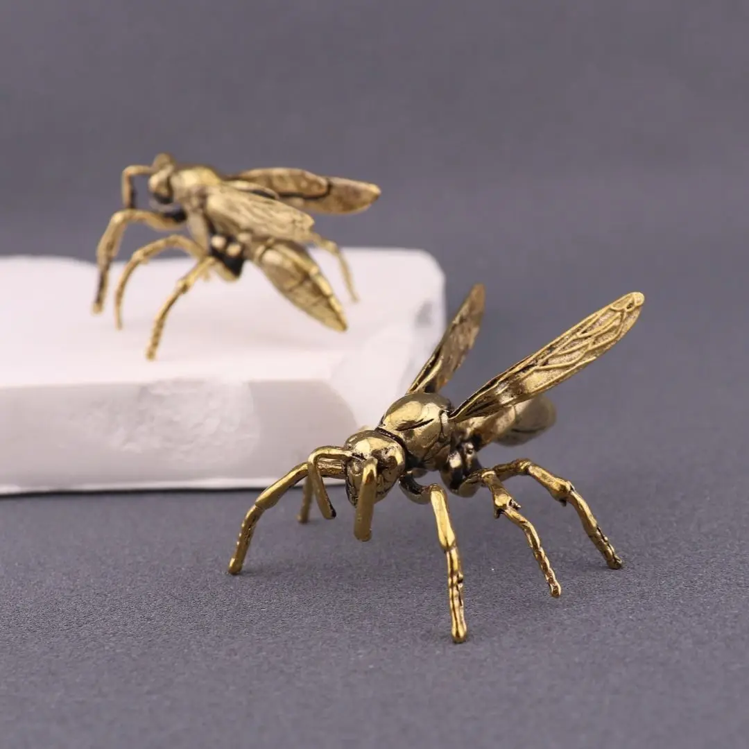 Solid Brass Insect Honeybee Figurines Miniatures Tea Pet Funny Beetle Crafts Collection Desktop Small Ornaments Home Decorations