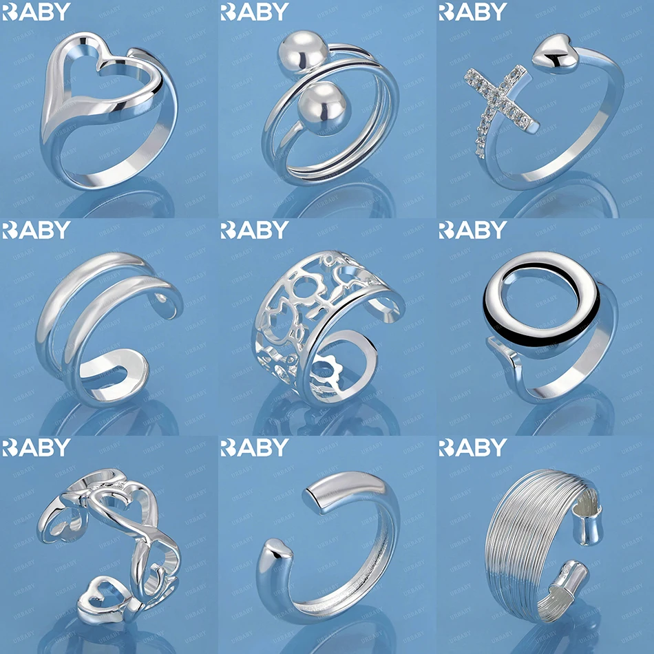 

URBABY Стерлингового Серебра 925, открытое геометрическое кольцо для женщин и мужчин, модные ювелирные изделия, очаровательные свадебные аксессуары Grace Noble