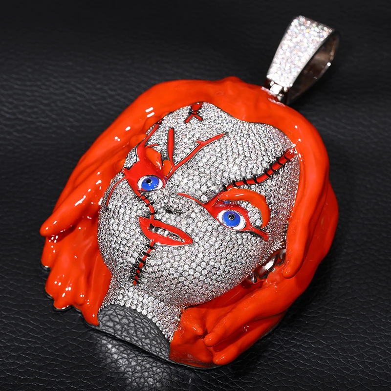 

Hip Hop 5A+ CZ Stone Paved Bling Ice Out Horror Cartoon Avatar Big Pendants Necklaces for Men Rapper Jewelry Gold Silver Color