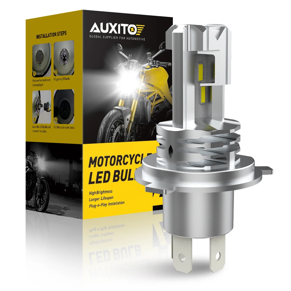 AUXITO HB3 9005 H4 LED Motorcycle Headlight Bulb for Honda vtr firestorm cb 100 nc750x 6000K Hi/Lo Super Bright H4 LED Headlamp