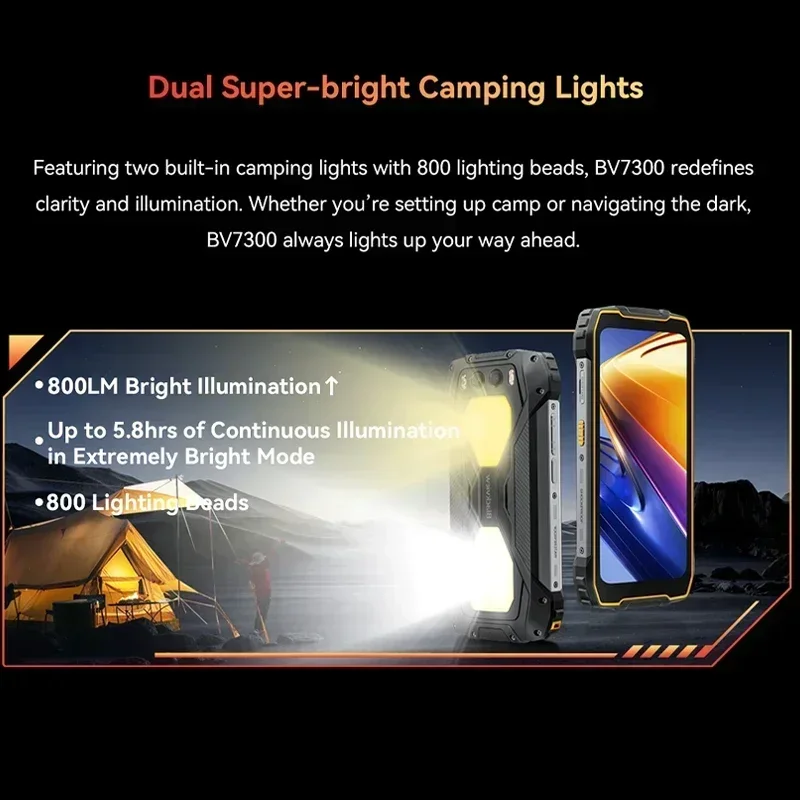 Blackview BV7300 téléphone robuste 6.67 ''HD + IPS 90Hz affichage double lumière de Camping 45W Charge rapide 15000mAh NFC Android 14 Smartphone