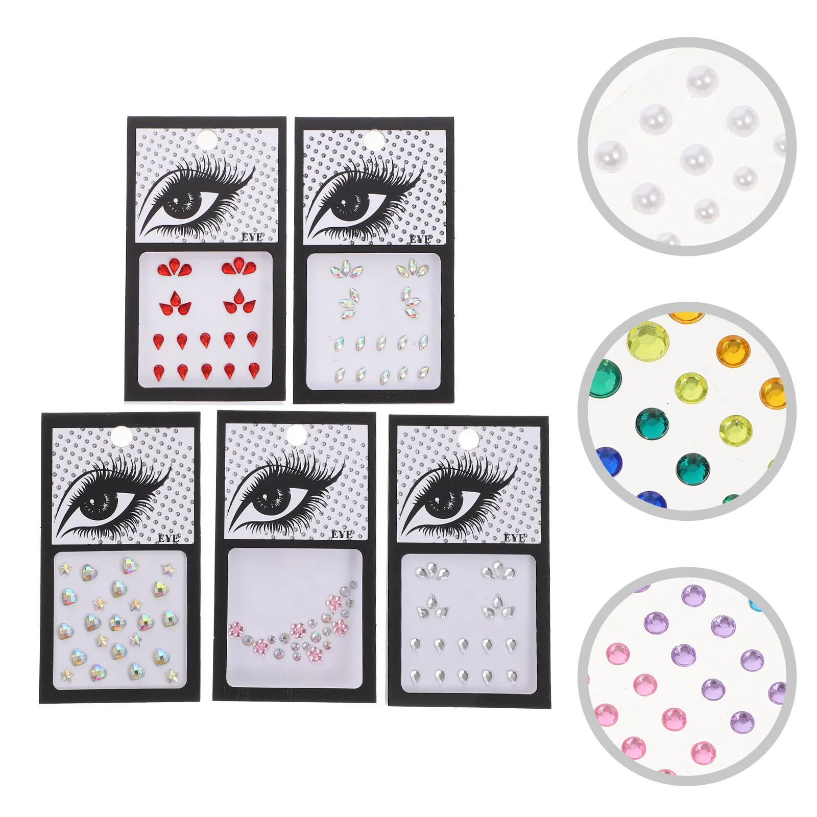 5Sheets High Quality Acrylic Rhinestones for Face Jewels Eye Gems Makeup Accessories Nail Art Craft DIY Decor Photo Shoot Party